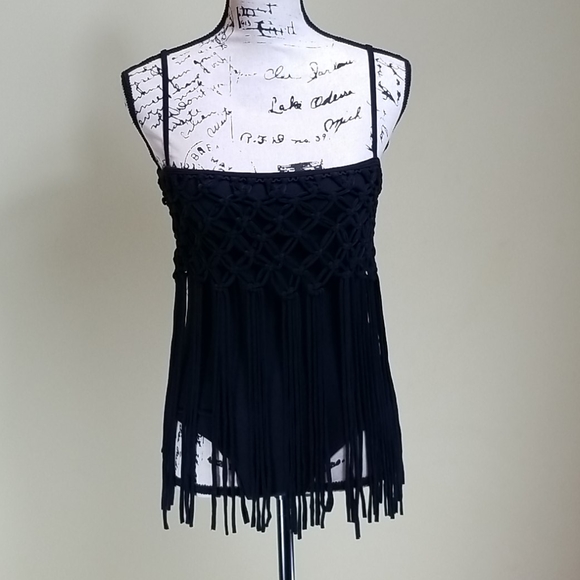 Tops - Fringe leotard top black very unique